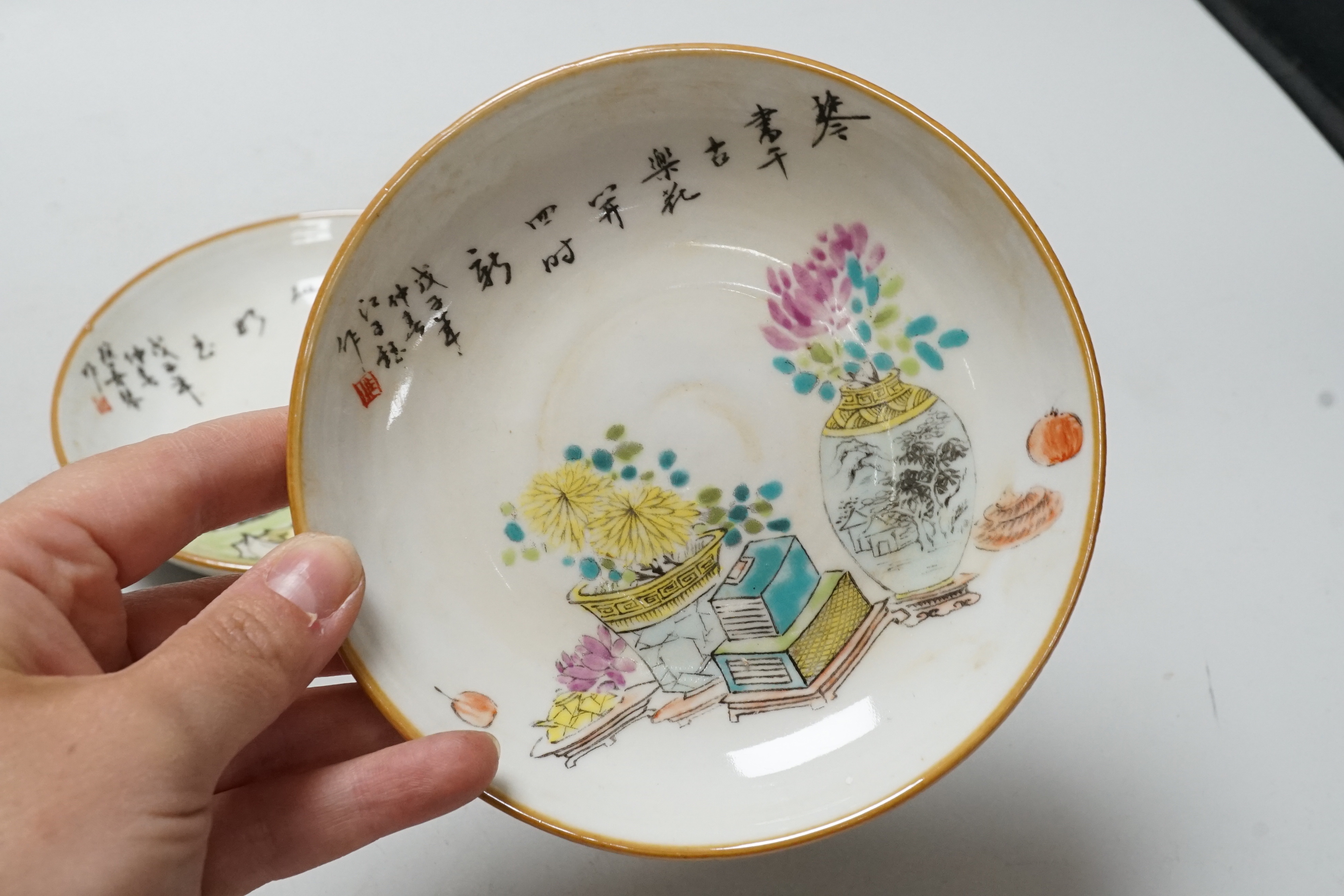 A set of four Chinese saucer dishes, 13cm diameter